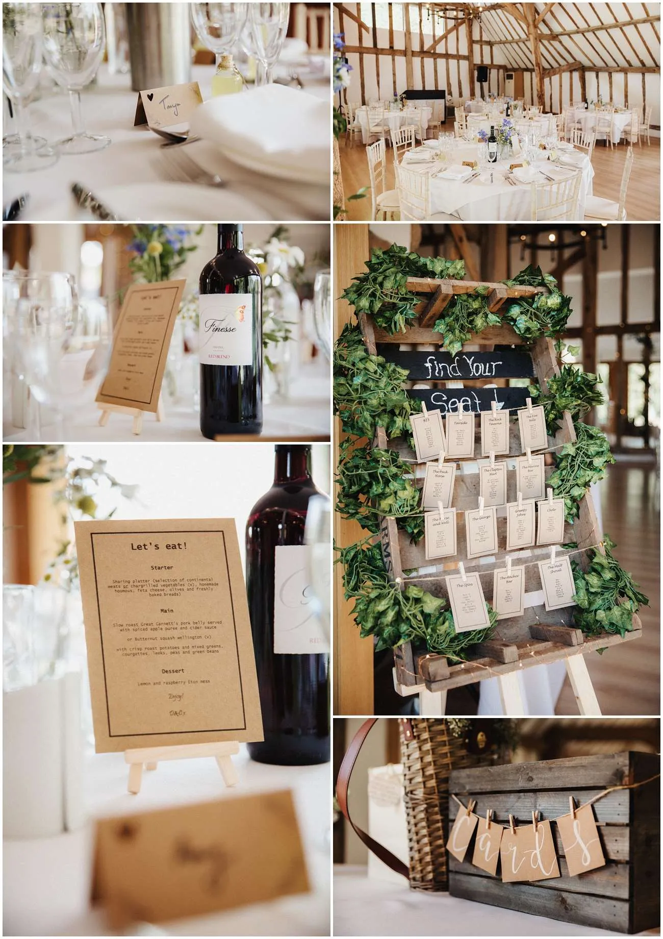 The wedding breakfast room details