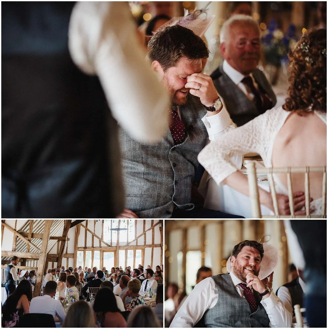 The groom is embarrassed during the speeches