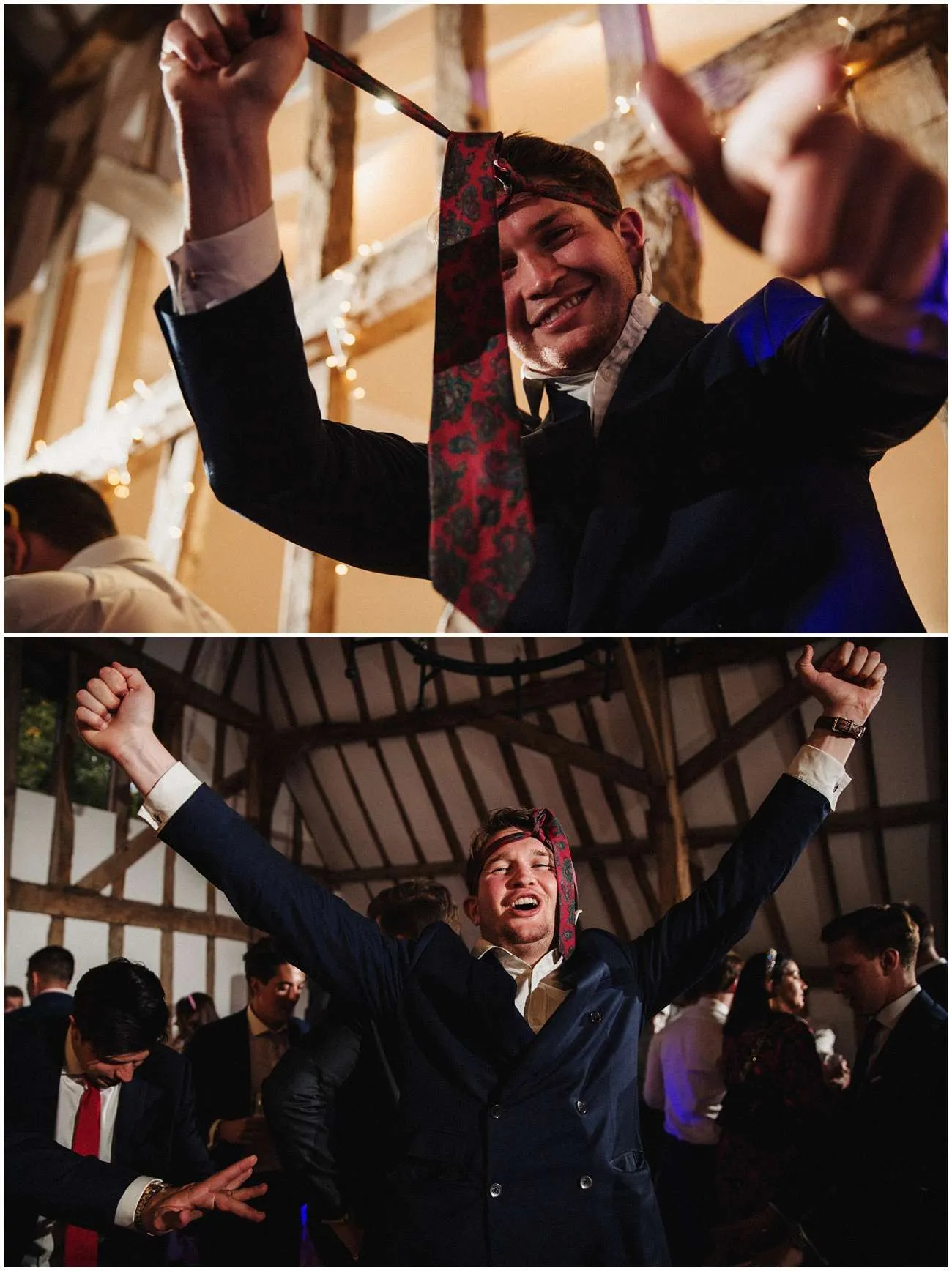 Guest wears tie on his head while dancing 