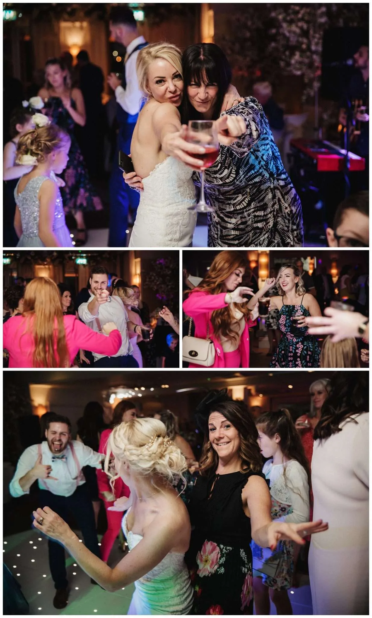 The bride dances with her guests on the dance floor