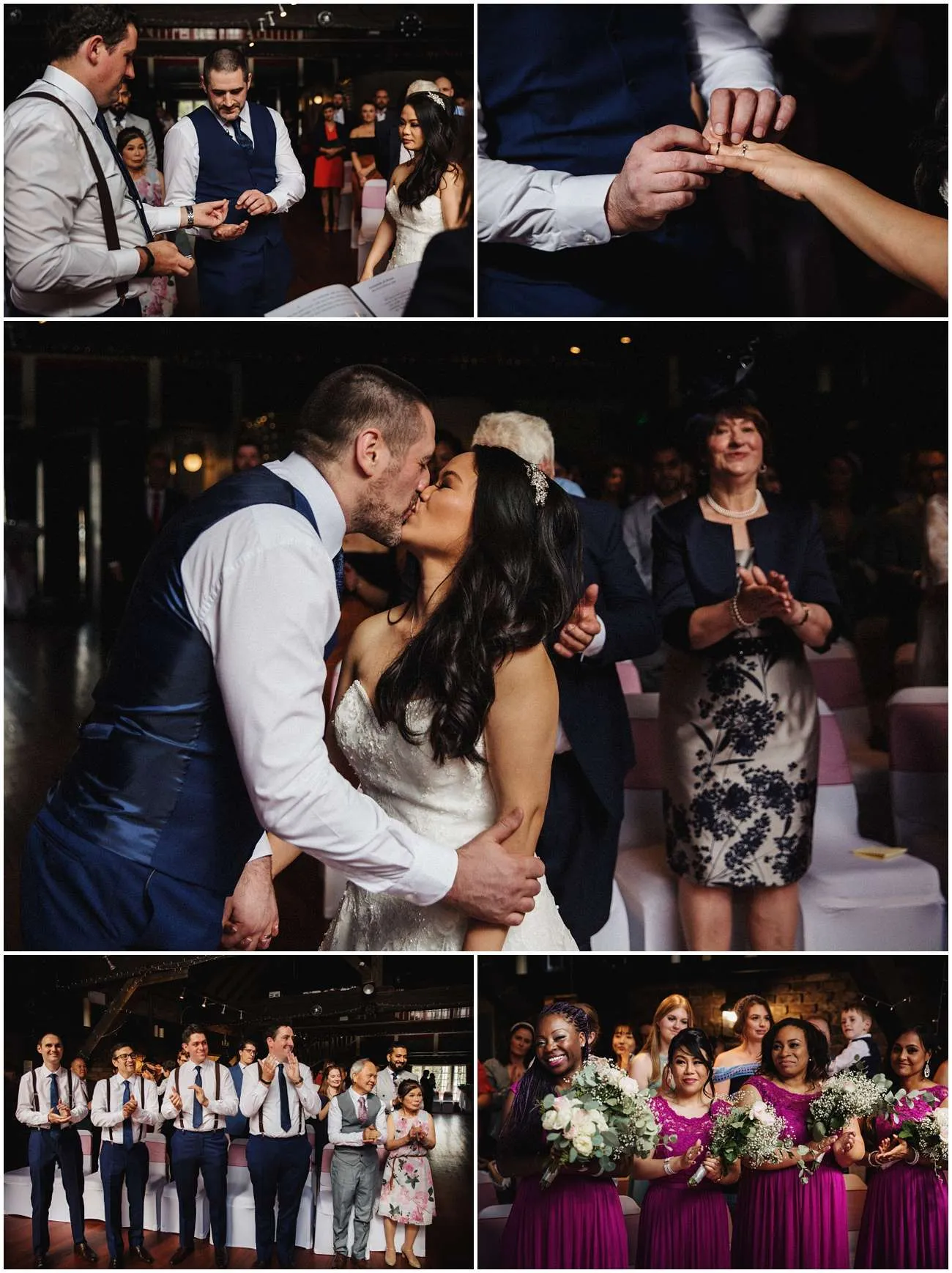 The exchange of the wedding rings and the first kiss at the couple tie the knot