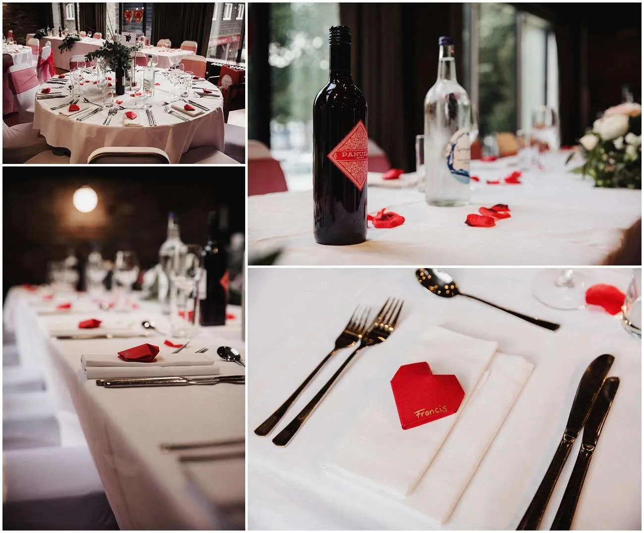 Detail shots of the table decorations for the wedding breakfast