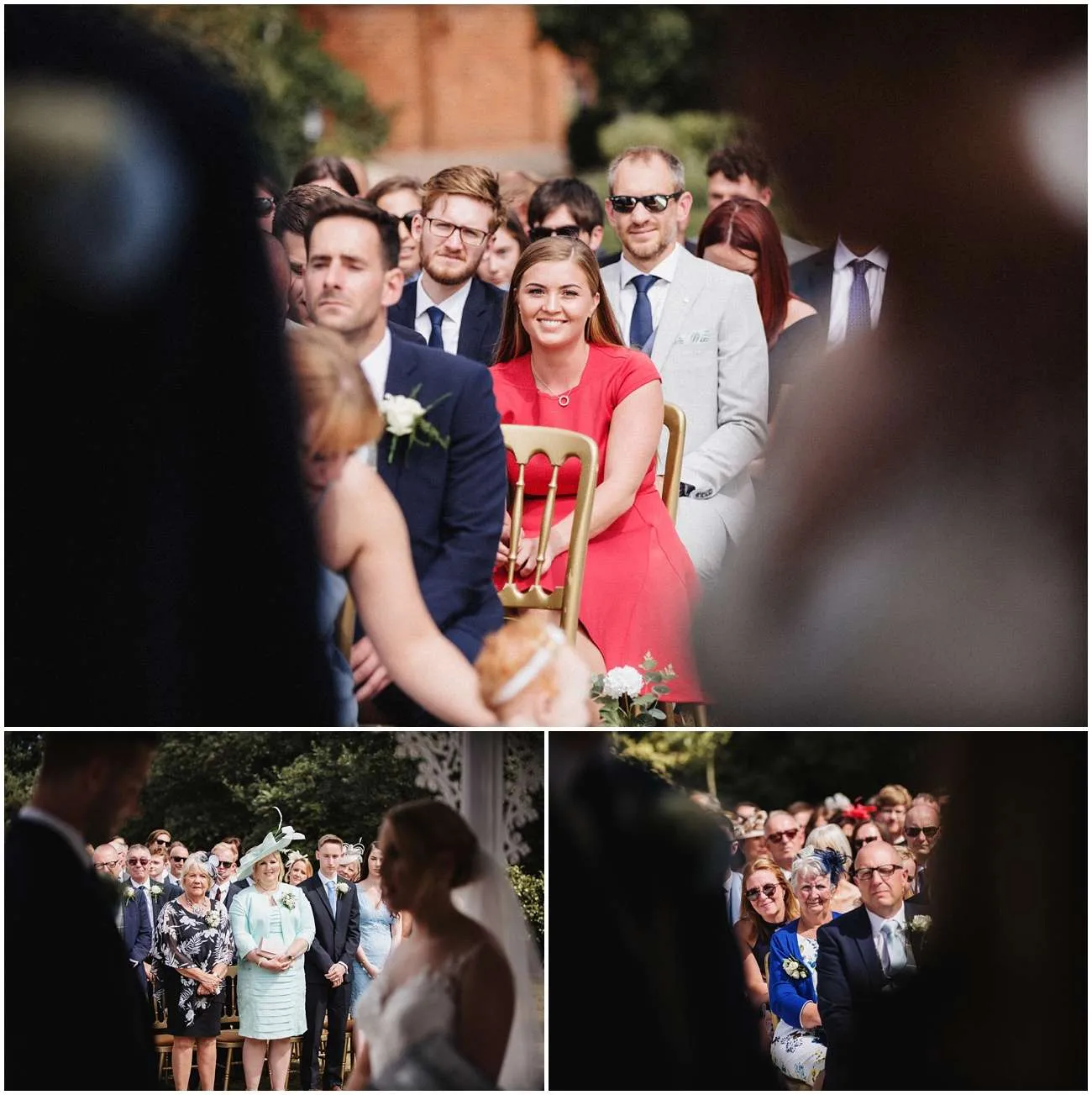 Happy wedding guests during the ceremony