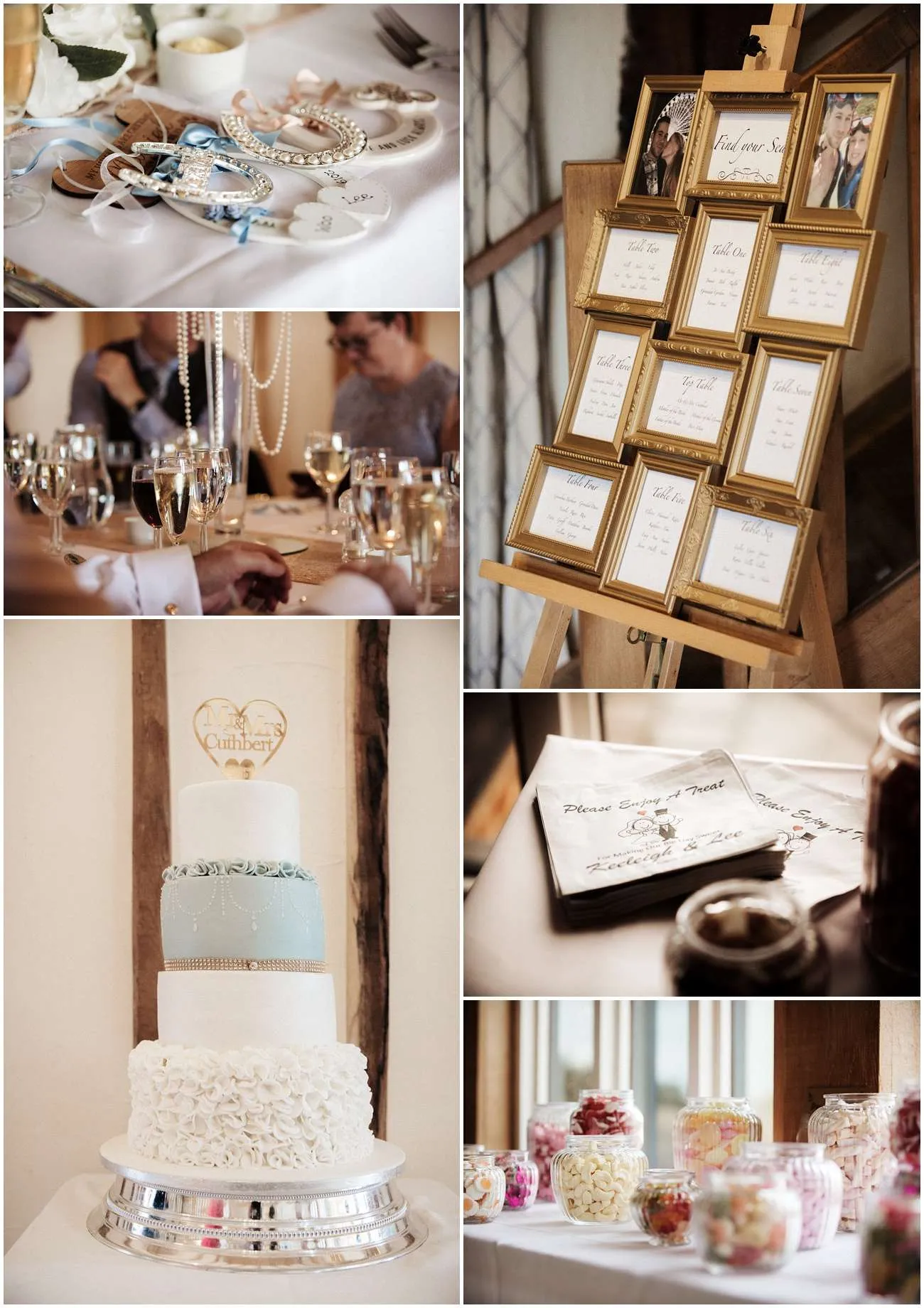 The wedding breakfast details and the wedding cake