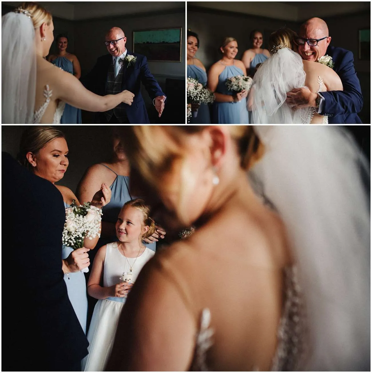 The emotional first look with dad in the cottage