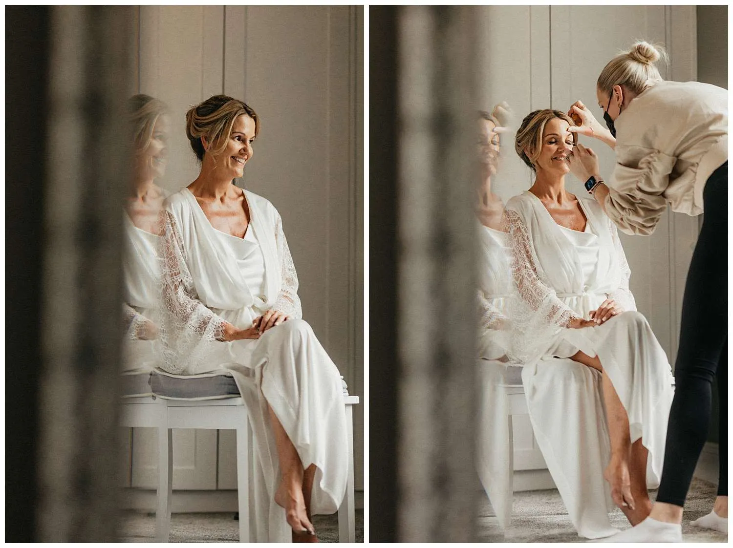 Portraits of the bride having her makeup done