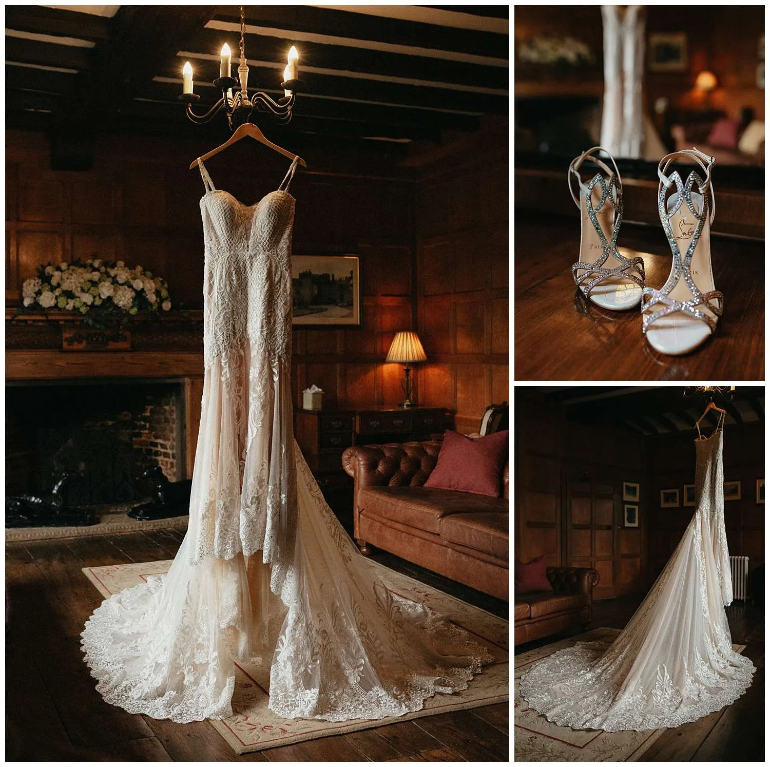 The wedding dress and wedding shoes