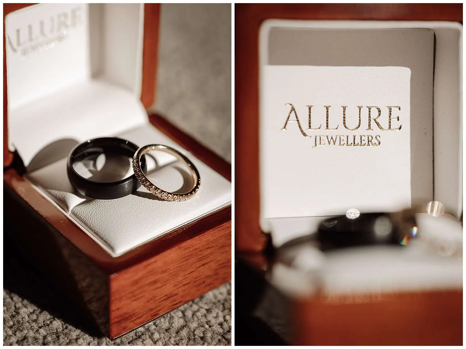 Picture of the wedding rings in a box