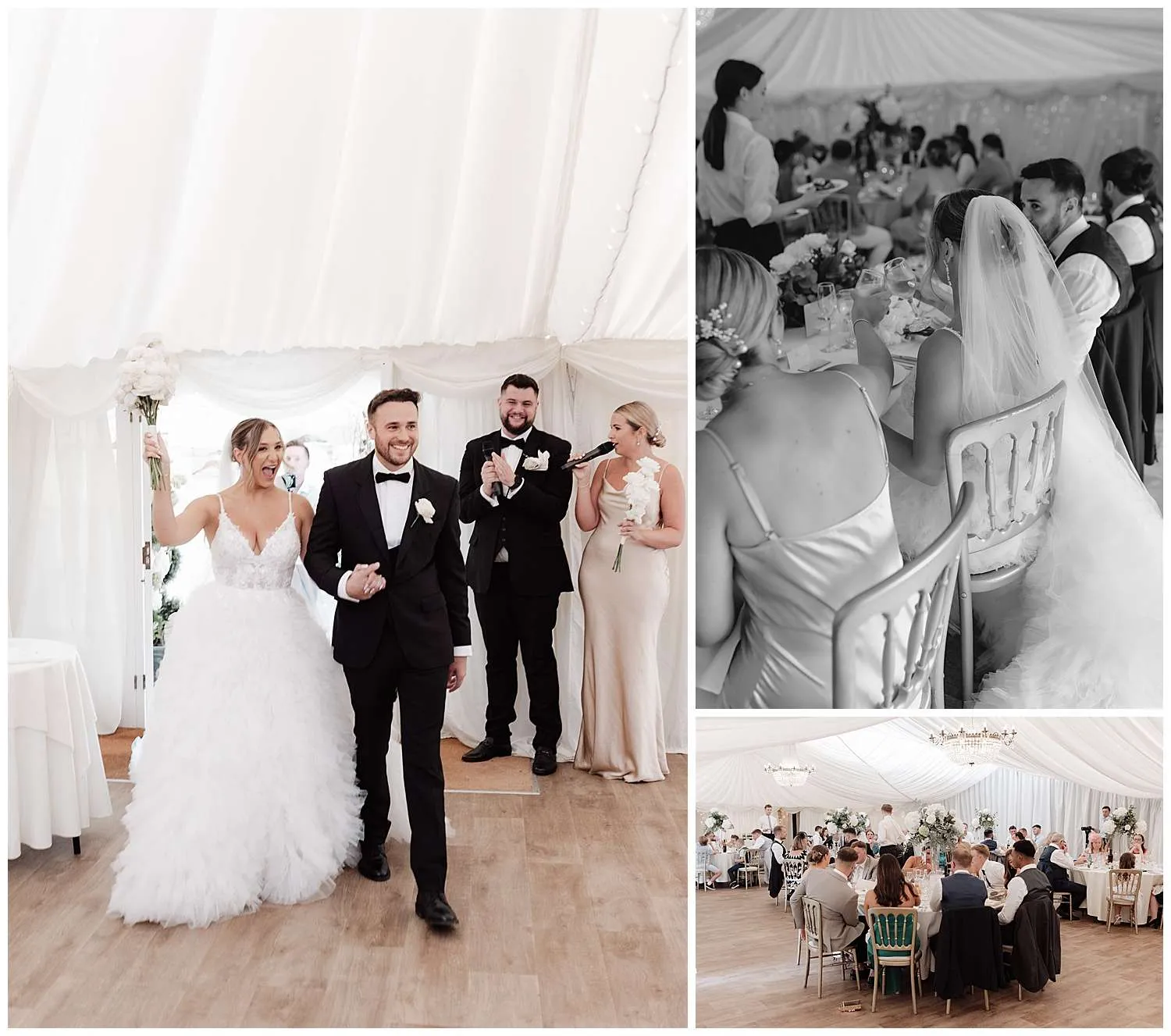 The bride and groom enter the reception room