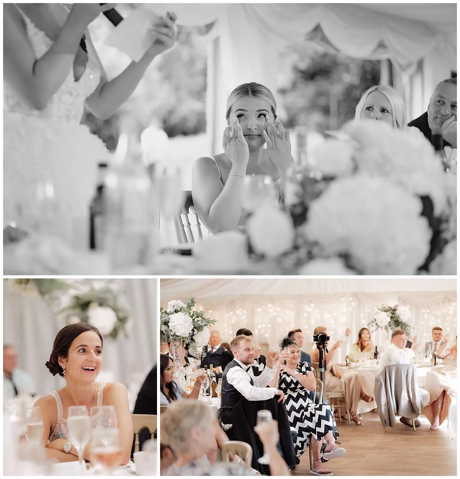 The maid of honour gets emotional during the speeches