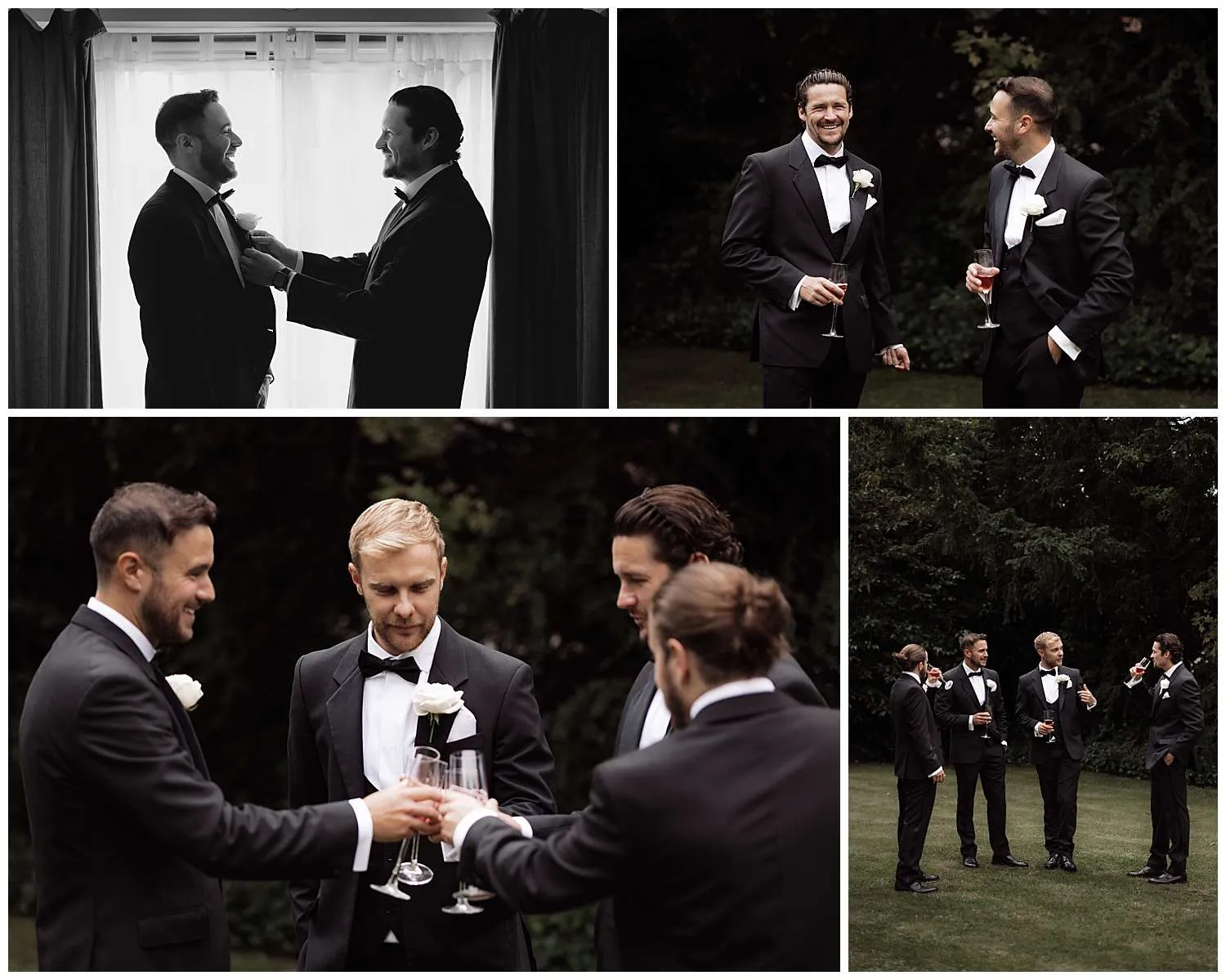 Hedingham Castle Wedding Photographer - Groomsmen laugh and drink together