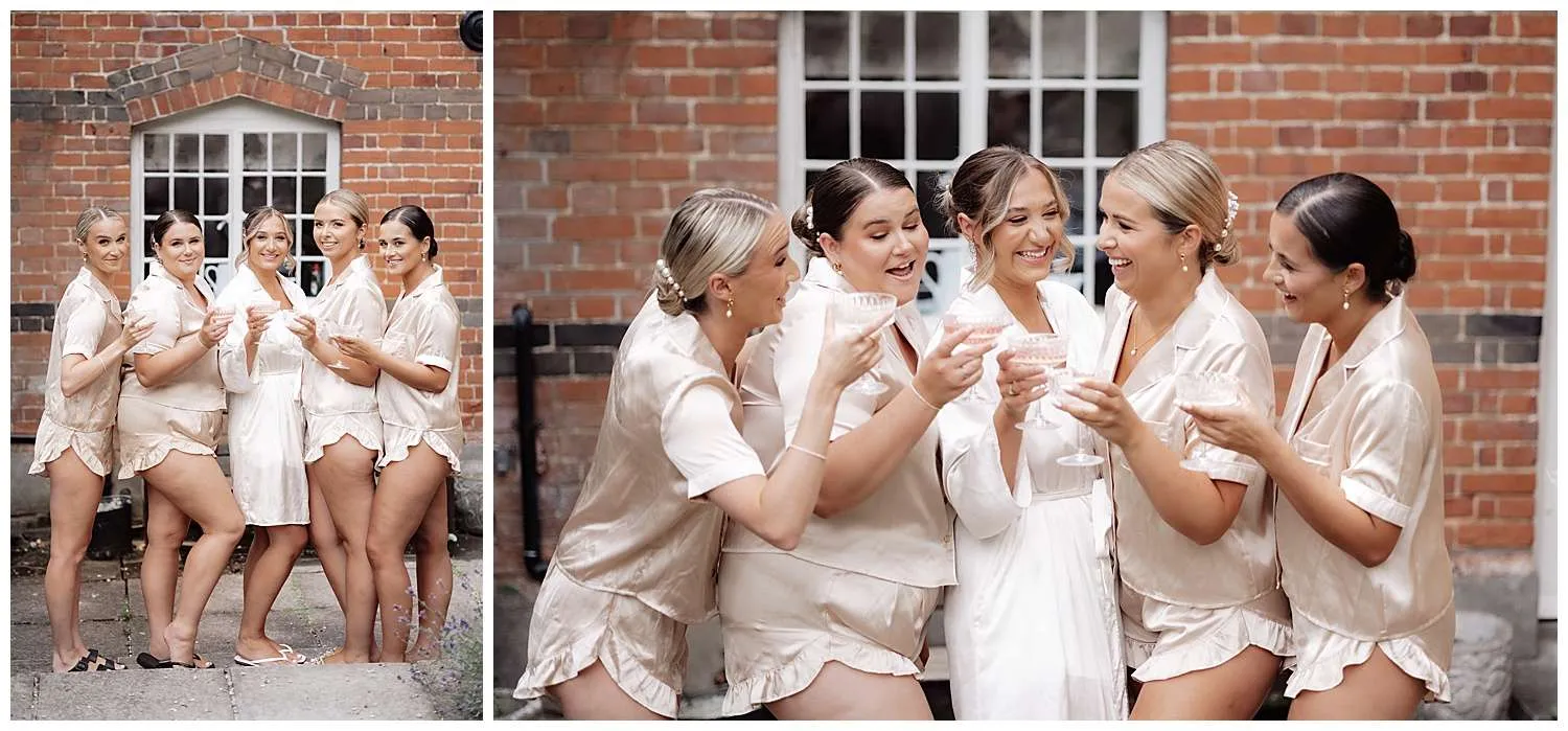 Hedingham Castle Wedding Photographer - bridesmaids drinking and laughing