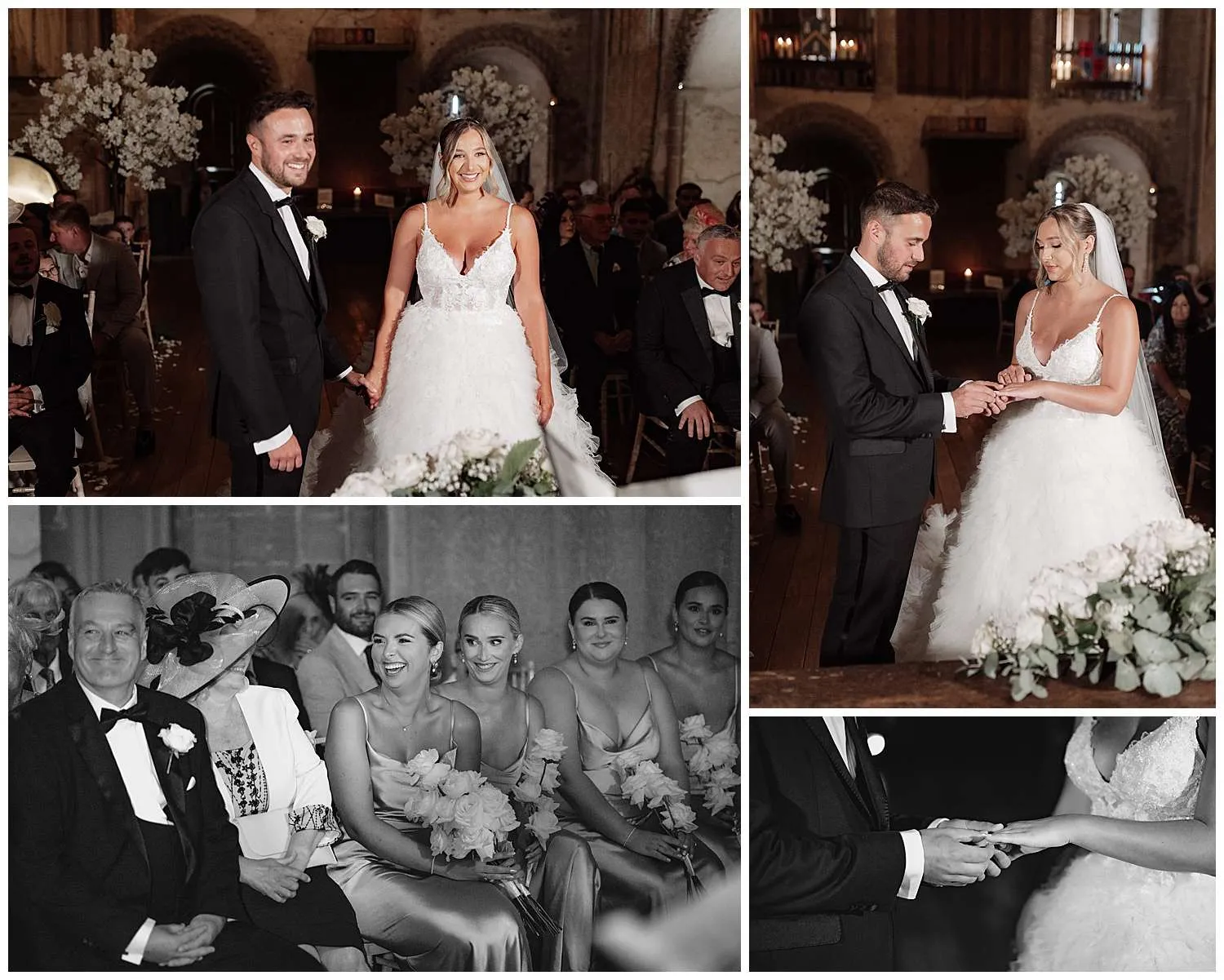 The bride and groom exchange wedding rings during the ceremony