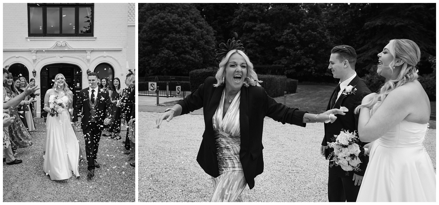 Weddings at Swynford Manor - A wedding guest laughs during the confetti shot