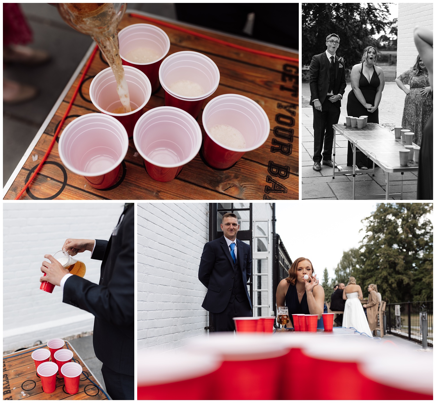 Beer pong is played by the wedding guests
