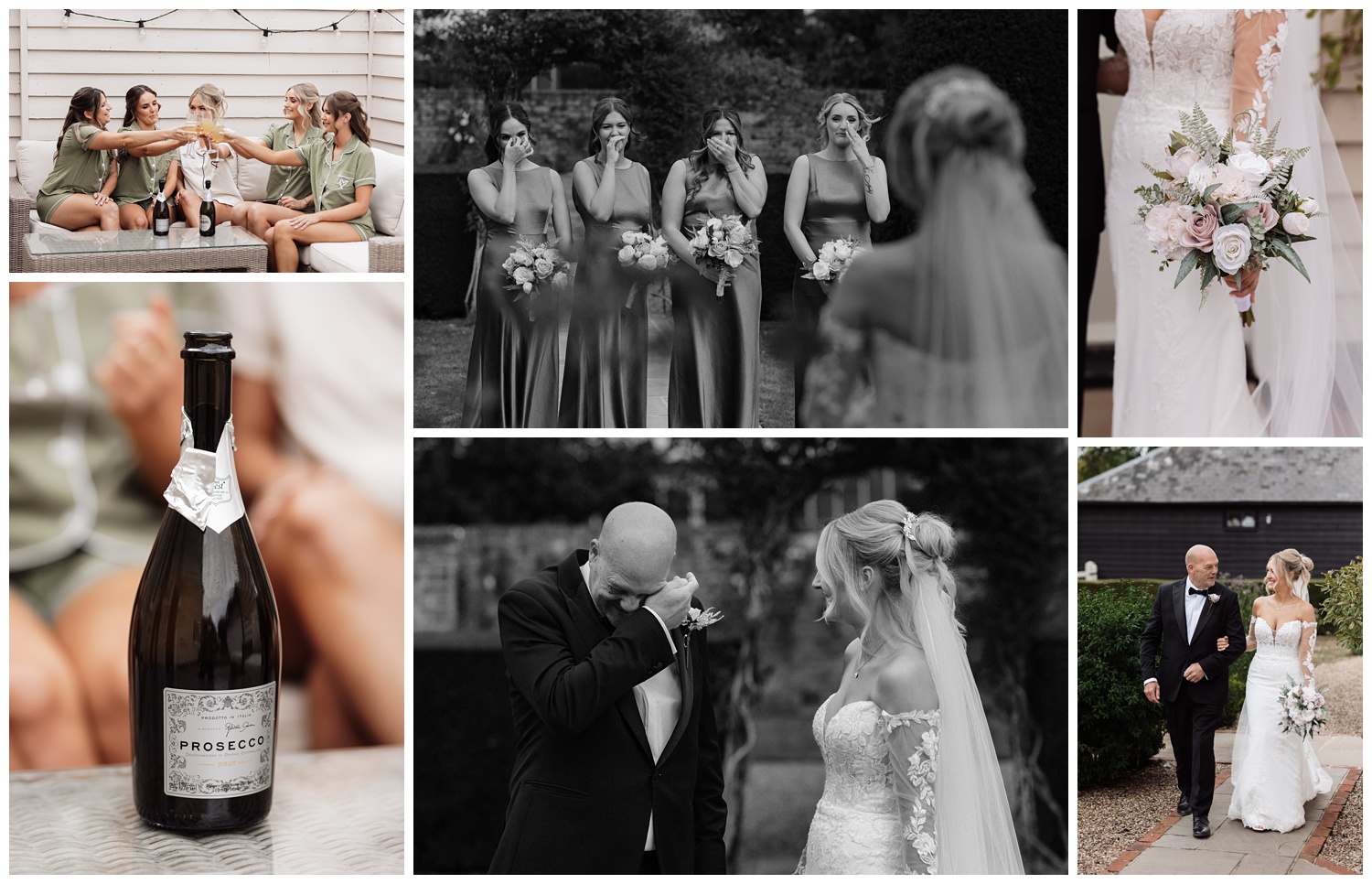 Blake Hall Wedding Photographer - The bride gets ready and enjoys a dress reveal to bridesmaids and dad