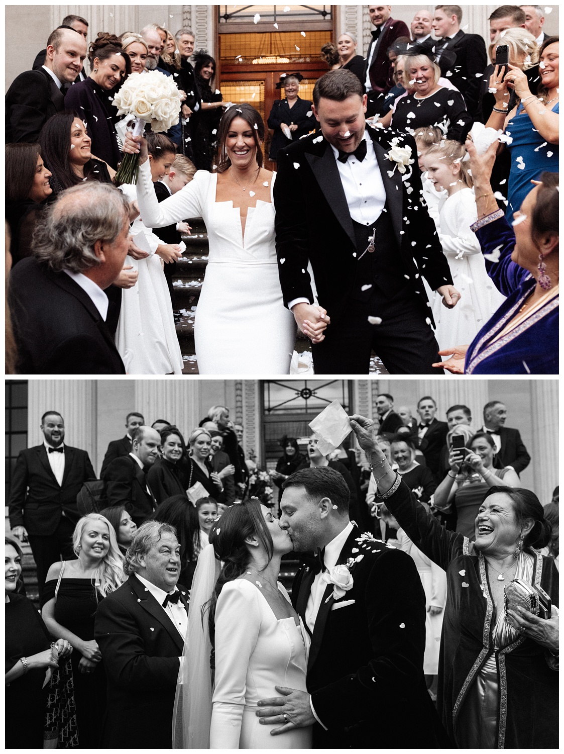 Marylebone Town Hall Wedding photographer - The confetti shot on the stairs outside the venue